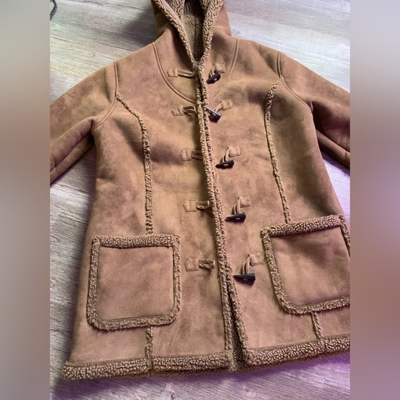 VTG L.L. Bean Hooded Teddy Coat Fur Coat Sherpa Warm Eskimo Brown Size S M - Picture 4 of 10